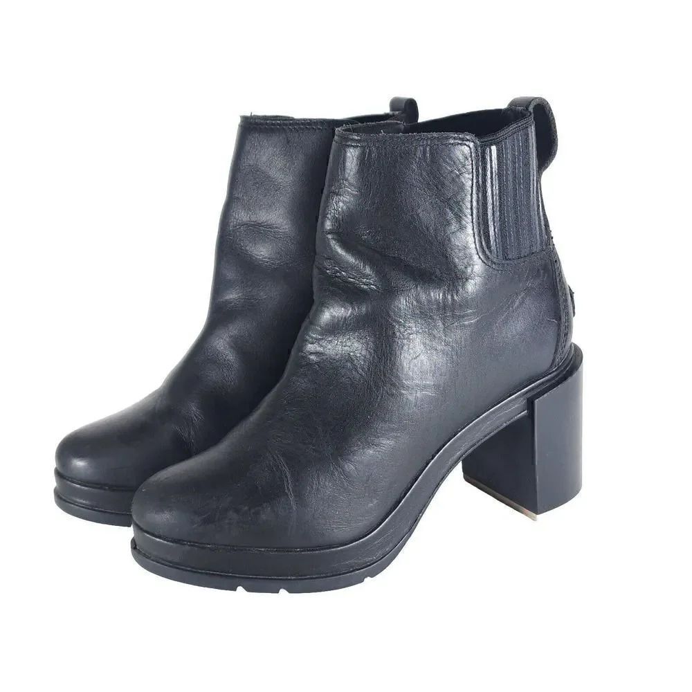 Sorel Women's Margot US 8 Black Leather Waterproof Pull On Ankle Chelsea Boots